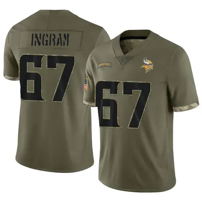 Men's Limited Ed Ingram Minnesota Vikings Olive 2022 Salute To Service Jersey