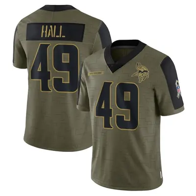 Men's Limited Justin Hall Minnesota Vikings Olive 2021 Salute To Service Jersey