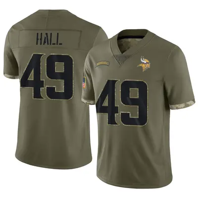 Men's Limited Justin Hall Minnesota Vikings Olive 2022 Salute To Service Jersey