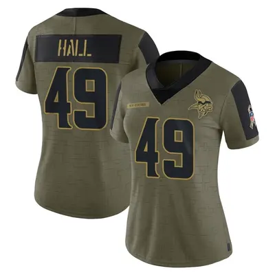 Women's Limited Justin Hall Minnesota Vikings Olive 2021 Salute To Service Jersey