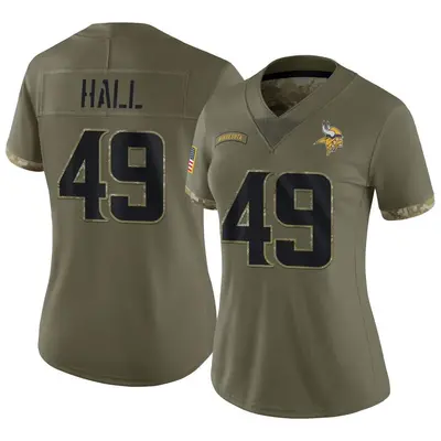 Women's Limited Justin Hall Minnesota Vikings Olive 2022 Salute To Service Jersey